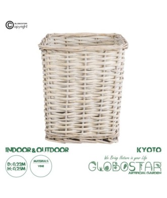 GloboStar® Artificial Garden KYOTO 20590 Διακοσμητικό Πλεκτό Καλάθι - Κασπώ Γλάστρα - Flower Pot Λευκό με Μπεζ Φ22 x Υ25cm